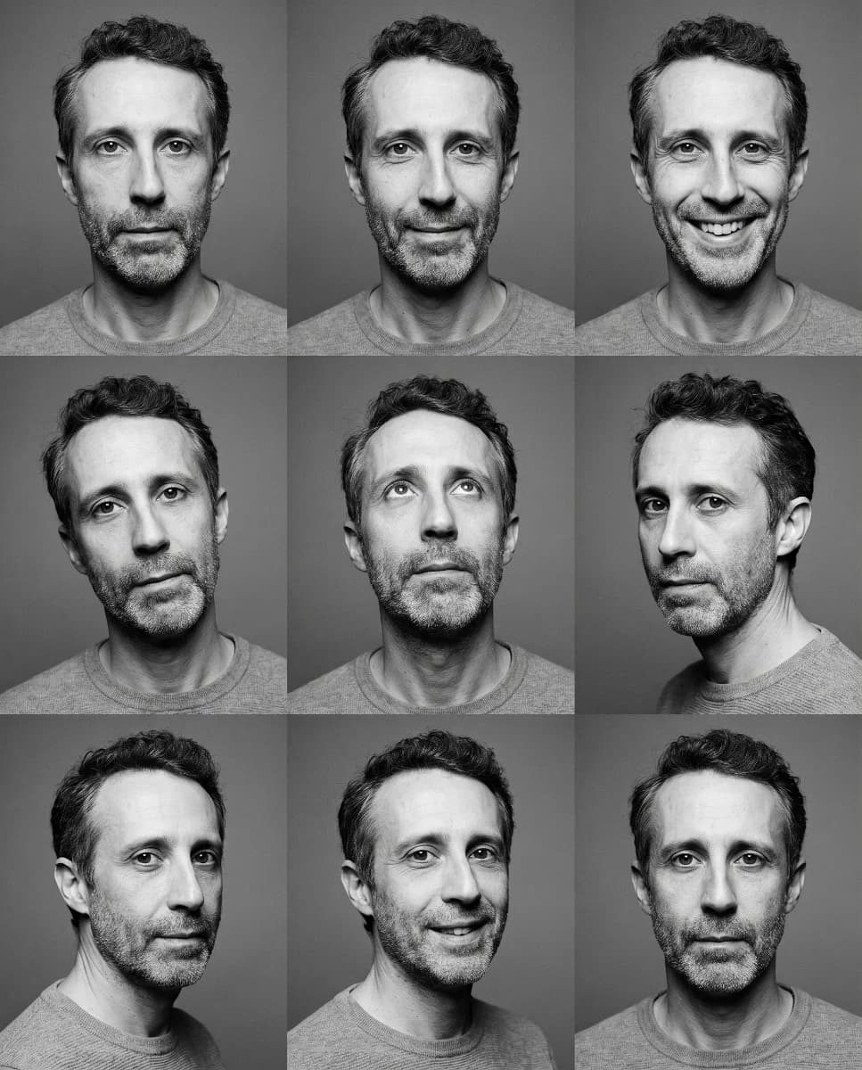 Série de portraits au traitement constant : même lumière, même fond, même rendu d'une prise à l'autre