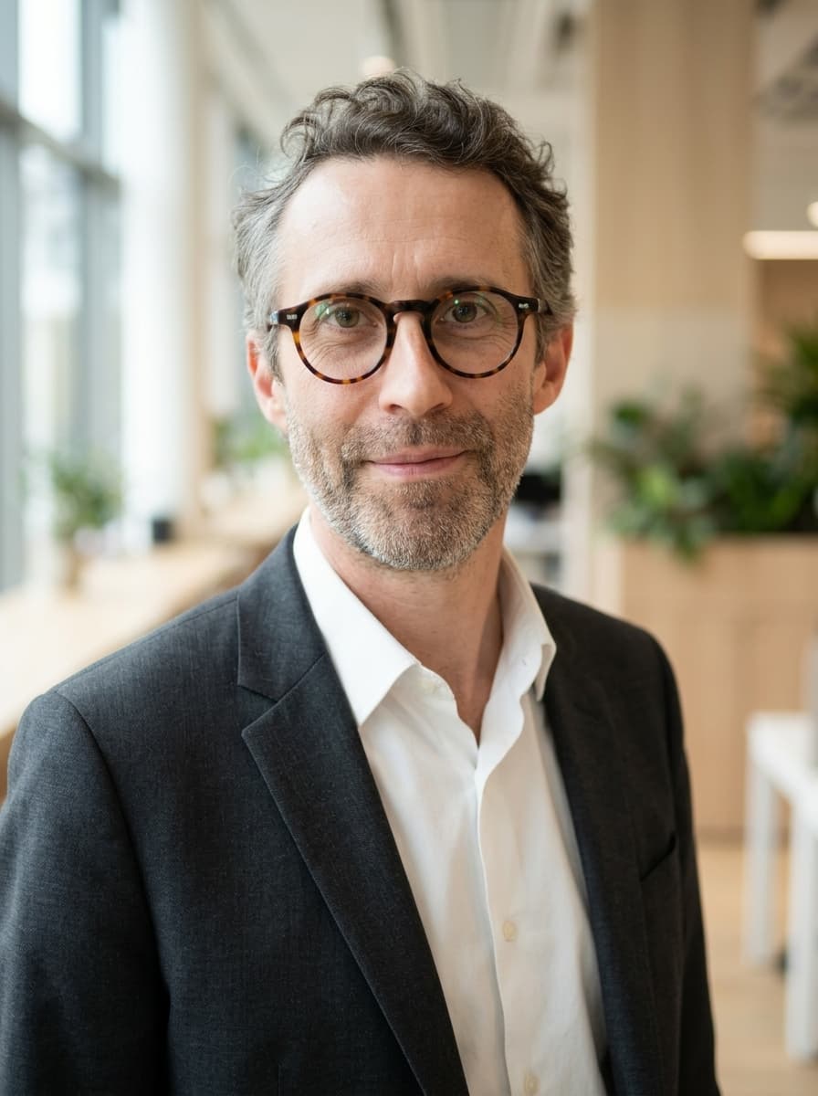 Portrait IA style moderne pour expert-comptable — fond dégradé, cadrage dynamique, compatible LinkedIn